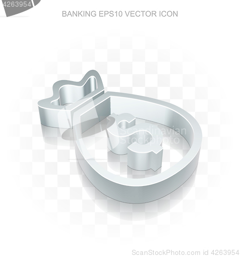 Image of Banking icon: Flat metallic 3d Money Bag, transparent shadow, EPS 10 vector.