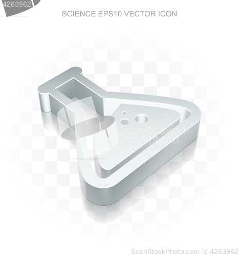 Image of Science icon: Flat metallic 3d Flask, transparent shadow, EPS 10 vector.