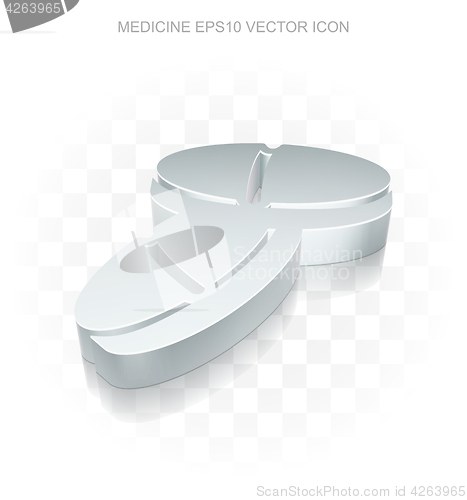 Image of Medicine icon: Flat metallic 3d Pills, transparent shadow, EPS 10 vector.