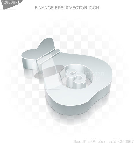 Image of Business icon: Flat metallic 3d Money Bag, transparent shadow, EPS 10 vector.