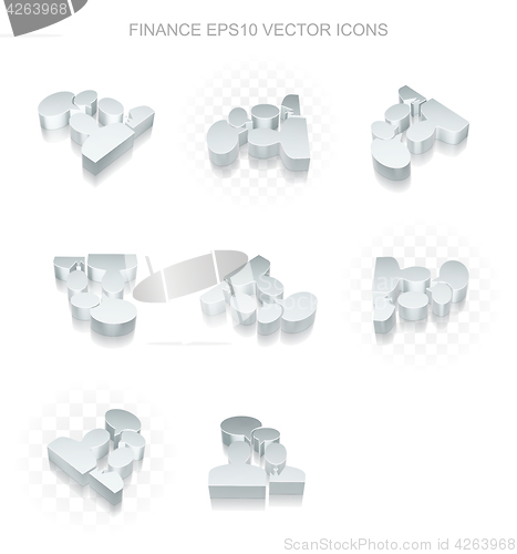 Image of Finance icons set: different views of metallic Business Meeting, transparent shadow, EPS 10 vector.
