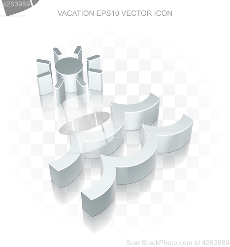 Image of Travel icon: Flat metallic 3d Beach transparent shadow, EPS 10 vector.