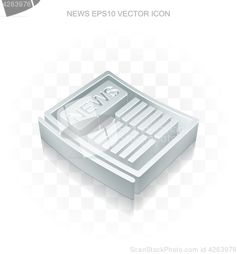 Image of News icon: Flat metallic 3d Newspaper, transparent shadow, EPS 10 vector.