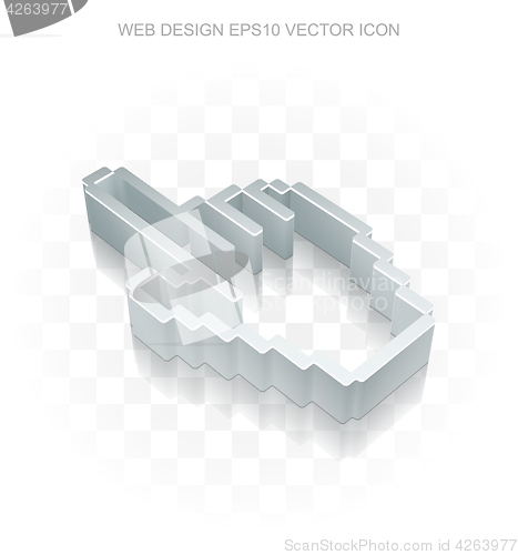 Image of Web design icon: Flat metallic 3d Mouse Cursor, transparent shadow, EPS 10 vector.