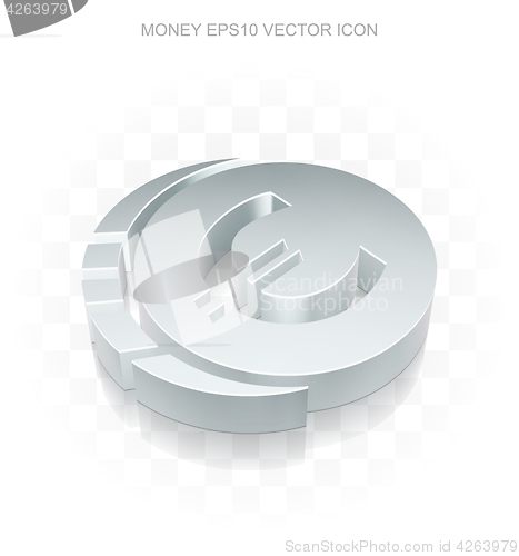 Image of Currency icon: Flat metallic 3d Euro Coin, transparent shadow, EPS 10 vector.