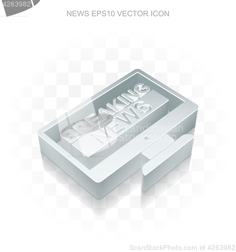 Image of News icon: Flat metallic 3d Breaking News On Screen, transparent shadow, EPS 10 vector.