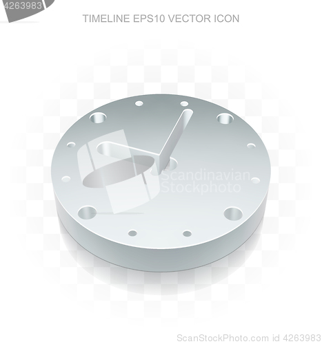 Image of Time icon: Flat metallic 3d Clock, transparent shadow, EPS 10 vector.