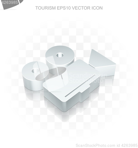 Image of Travel icon: Flat metallic 3d Camera, transparent shadow, EPS 10 vector.