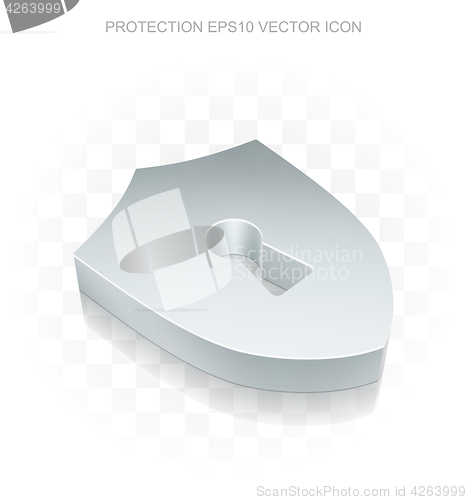 Image of Privacy icon: Flat metallic 3d Shield With Keyhole, transparent shadow, EPS 10 vector.
