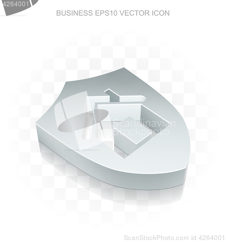 Image of Business icon: Flat metallic 3d Shield, transparent shadow, EPS 10 vector.