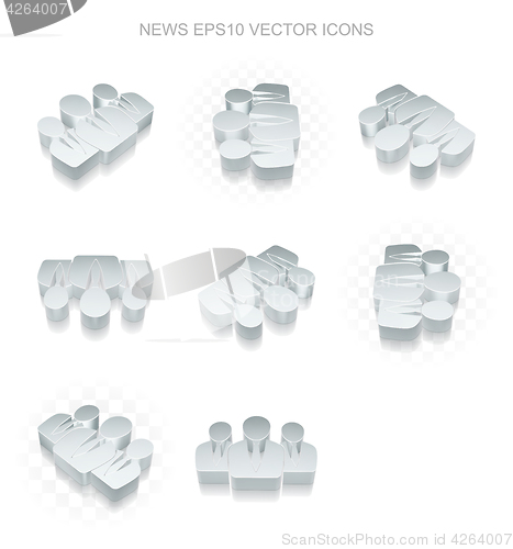 Image of News icons set: different views of metallic Business People, transparent shadow, EPS 10 vector.