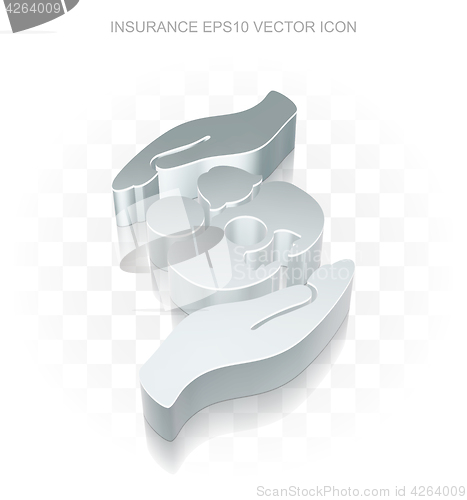 Image of Insurance icon: Flat metallic 3d Family And Palm, transparent shadow, EPS 10 vector.