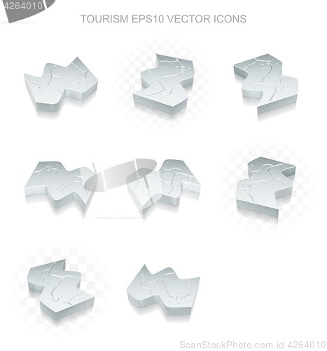 Image of Vacation icons set: different views of metallic Map, transparent shadow, EPS 10 vector.