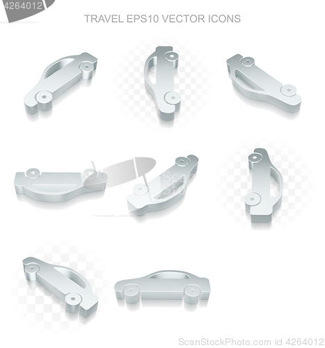 Image of Travel icons set: different views of metallic Car, transparent shadow, EPS 10 vector.