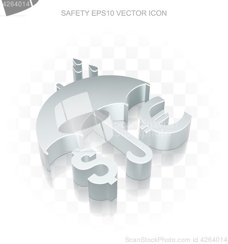 Image of Protection icon: Flat metallic 3d Money And Umbrella, transparent shadow, EPS 10 vector.