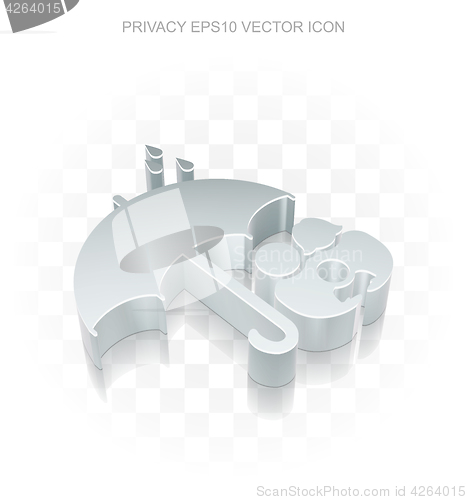 Image of Privacy icon: Flat metallic 3d Family And Umbrella, transparent shadow, EPS 10 vector.