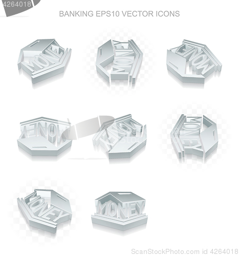 Image of Money icons set: different views of metallic Money Box, transparent shadow, EPS 10 vector.