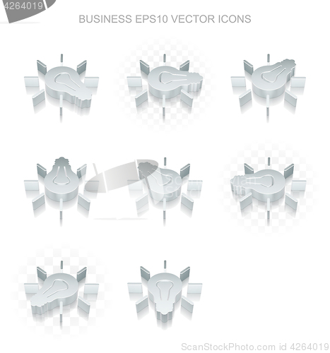 Image of Business icons set: different views of metallic Light Bulb, transparent shadow, EPS 10 vector.