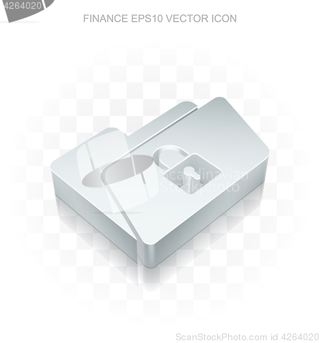 Image of Business icon: Flat metallic 3d Folder With Lock, transparent shadow, EPS 10 vector.