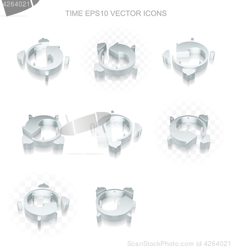 Image of Timeline icons set: different views of metallic Alarm Clock, transparent shadow, EPS 10 vector.