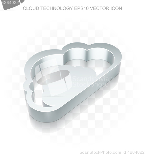 Image of Cloud networking icon: Flat metallic 3d Cloud, transparent shadow, EPS 10 vector.