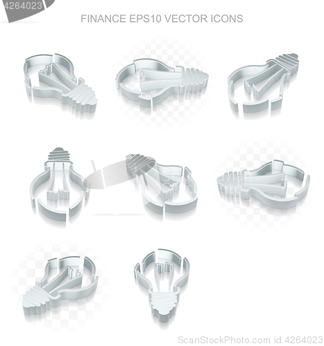 Image of Business icons set: different views of metallic Light Bulb, transparent shadow, EPS 10 vector.