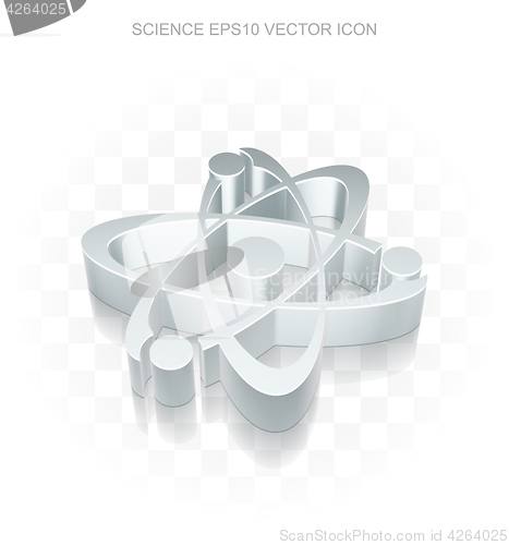 Image of Science icon: Flat metallic 3d Molecule, transparent shadow, EPS 10 vector.