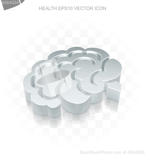 Image of Health icon: Flat metallic 3d Brain, transparent shadow, EPS 10 vector.