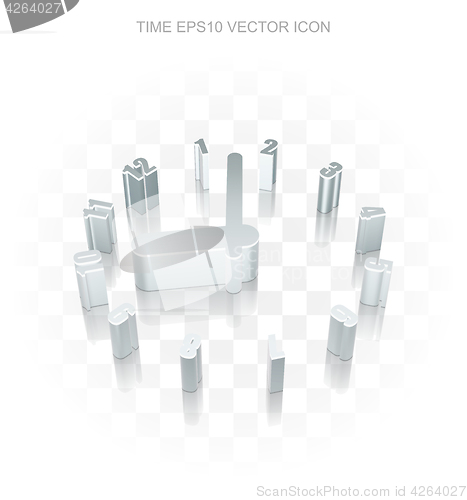 Image of Time icon: Flat metallic 3d Clock, transparent shadow, EPS 10 vector.