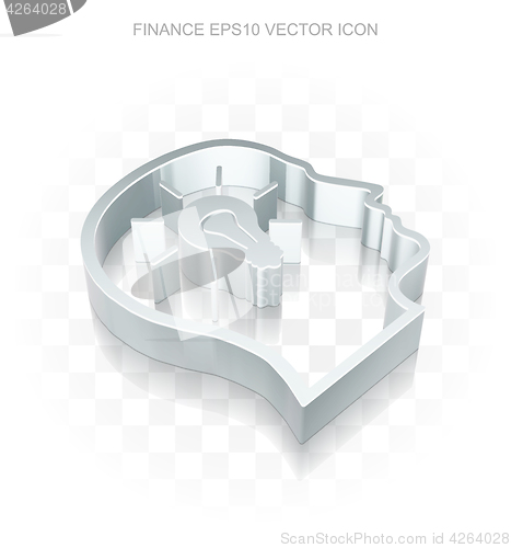 Image of Business icon: Flat metallic 3d Head With Lightbulb, transparent shadow, EPS 10 vector.