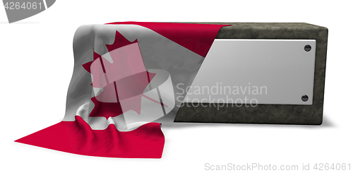 Image of stone socket with blank sign and flag of canada - 3d rendering