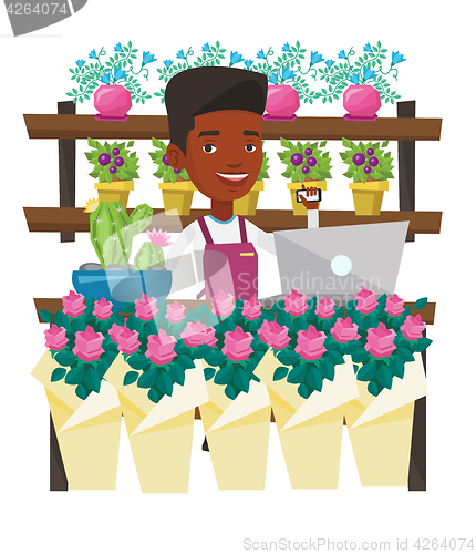 Image of Florist at flower shop vector illustration.