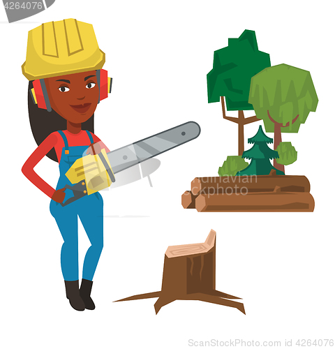 Image of Lumberjack with chainsaw vector illustration.