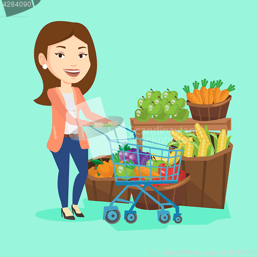 Image of Customer with shopping cart vector illustration.