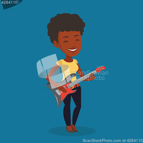 Image of Woman playing electric guitar vector illustration.