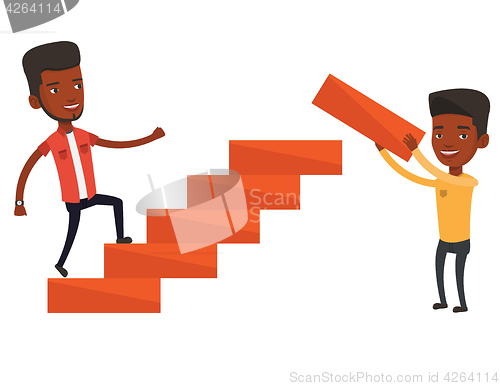 Image of Businessman running upstairs vector illustration.