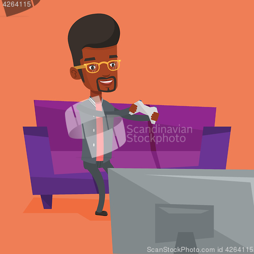 Image of Man playing video game vector illustration.