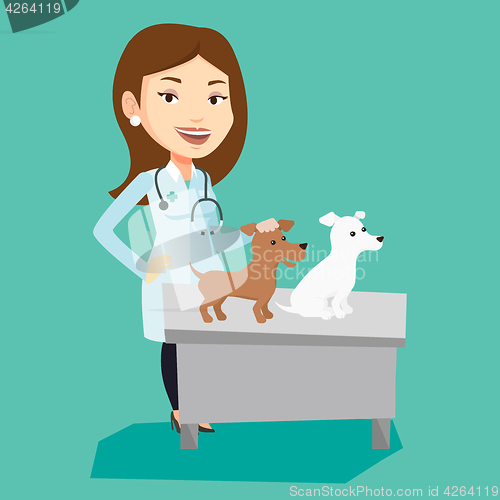 Image of Veterinarian examining dogs vector illustration.