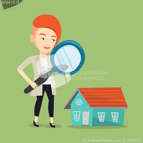 Image of Woman looking for house vector illustration.