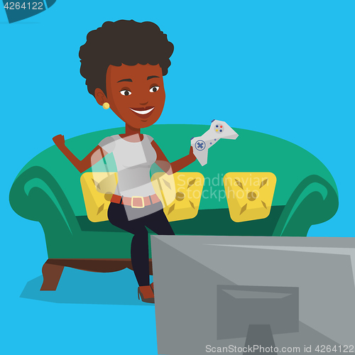 Image of Woman playing video game vector illustration.