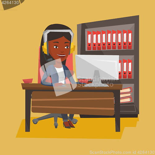 Image of Woman playing computer game vector illustration.