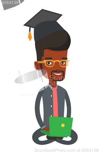 Image of Graduate using laptop vector illustration.