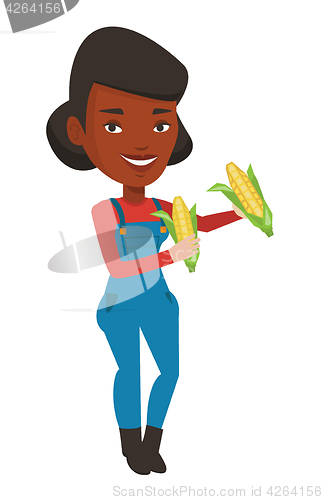 Image of Farmer collecting corn vector illustration.