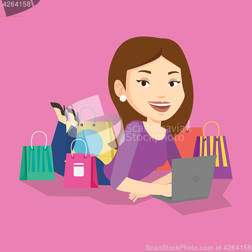 Image of Woman shopping online vector illustration.