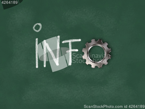 Image of the word info with gear wheel on chalkboard - 3d rendering