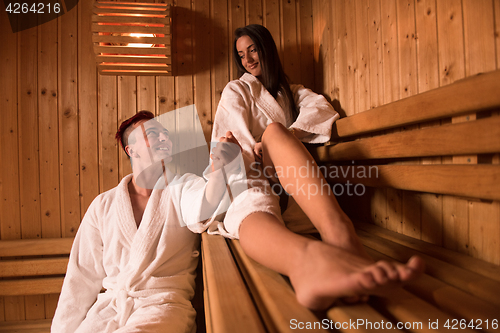 Image of couple relaxing in the sauna