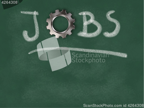 Image of the word jobs with gear wheel on chalkboard - 3d illustration