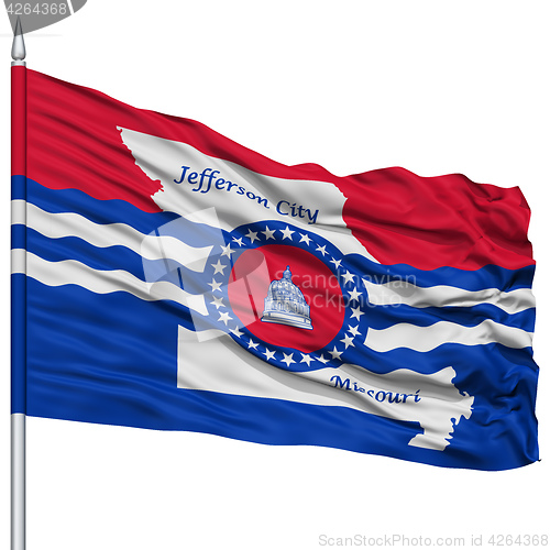 Image of Jefferson City Flag on Flagpole, Waving on White Background