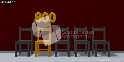 Image of number eight hundred and row of chairs - 3d rendering