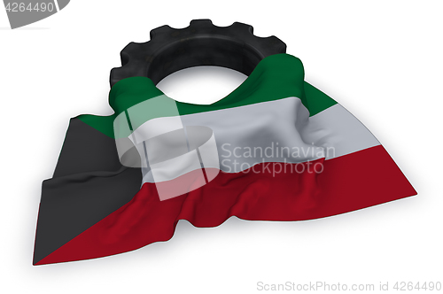 Image of gear wheel and flag of kuwait - 3d rendering